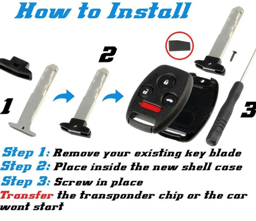 Replacement Honda Remote Shell Kit - 4 buttons - NO CUTTING by Car & Truck Remotes